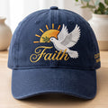 Personalized Faith Dove Olive Branch Sunrise Christian Embroidered Hat — Washed Hat