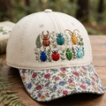 Personalized Colorful Beetles Ladybug Wildflower Garden Embroidered Floral & Leopard Brim Hat