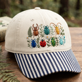 Personalized Colorful Beetles Ladybug Wildflower Garden Embroidered Gingham & Stripe Brim Hat