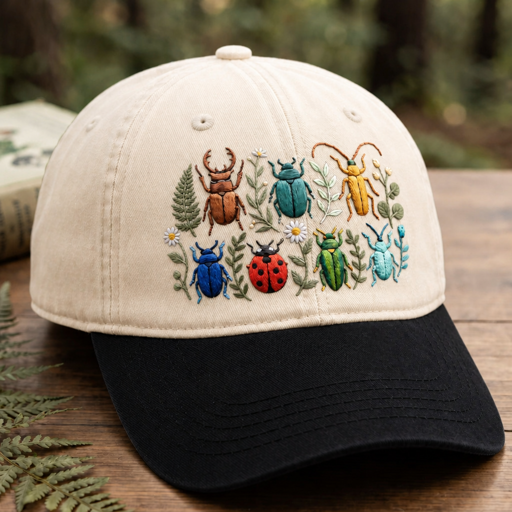 Personalized Colorful Beetles Ladybug Wildflower Garden Embroidered Two-Tone Hat