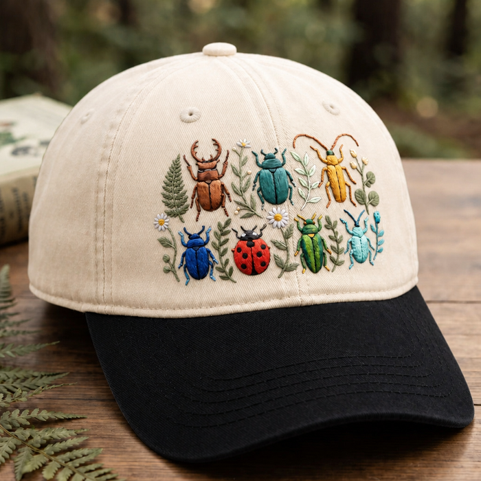 Personalized Colorful Beetles Ladybug Wildflower Garden Embroidered Two-Tone Hat