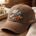 Personalized Mountain Wildflower Meadow Sunrise Scenic Embroidered Hat — Washed Hat
