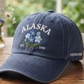Personalized Alaska Forget-Me-Not State Flower EST 1959 Embroidered Hat — Washed Hat