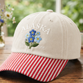 Personalized Alaska Forget-Me-Not State Flower EST 1959 Embroidered Gingham & Stripe Brim Hat
