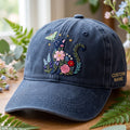 Personalized Floral Cat Silhouette Wildflower Botanical Moth Stars Embroidered Hat — Washed Hat