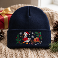 Christmas Goose Santa Hat Sled Gifts Holly Snowflakes Embroidered Beanie