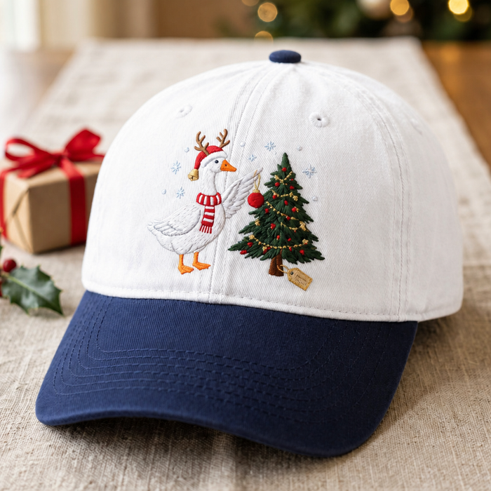 Christmas Goose Reindeer Hat Santa Scarf Decorating Tree Embroidered Two-Tone Hat
