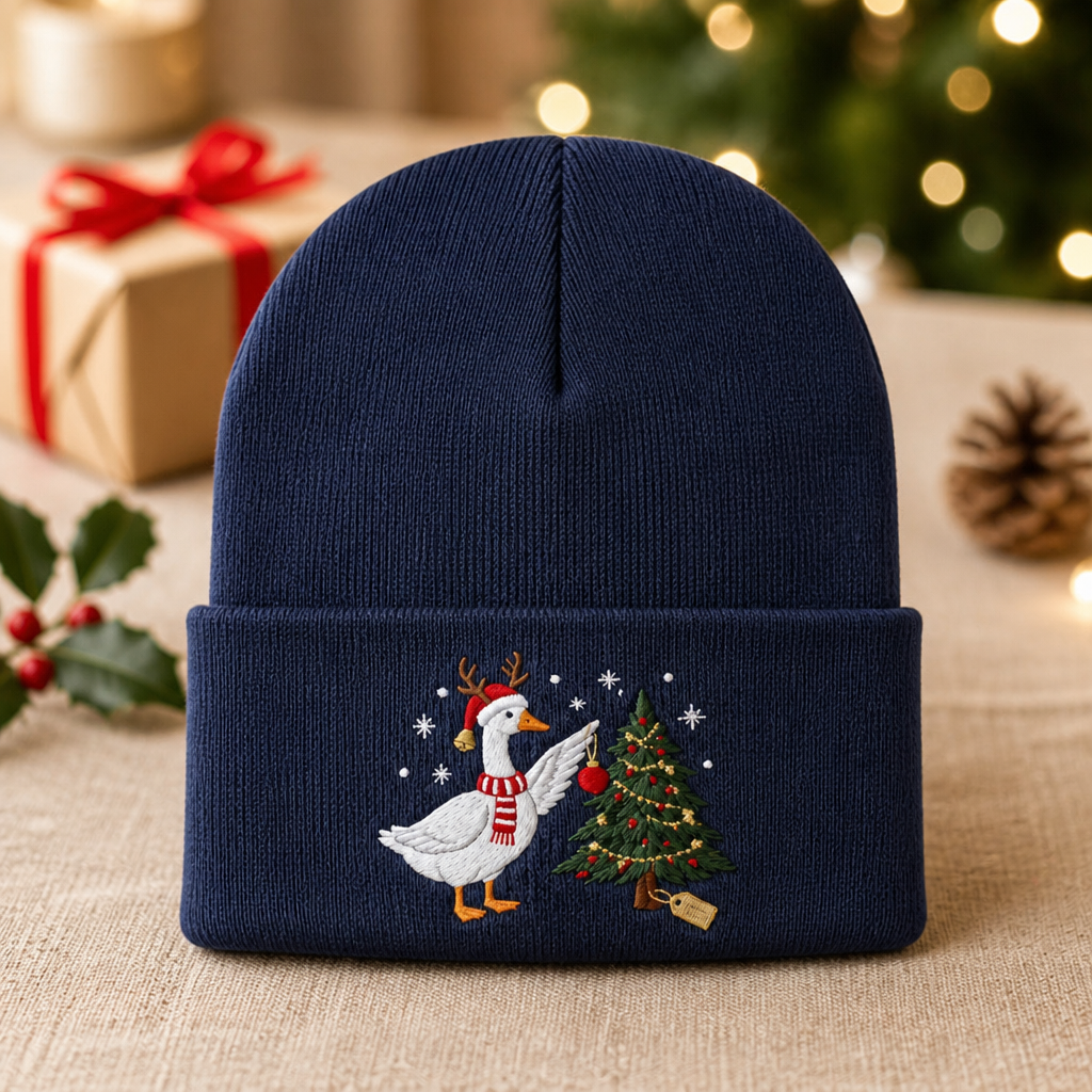 Christmas Goose Reindeer Hat Santa Scarf Decorating Tree Embroidered Beanie