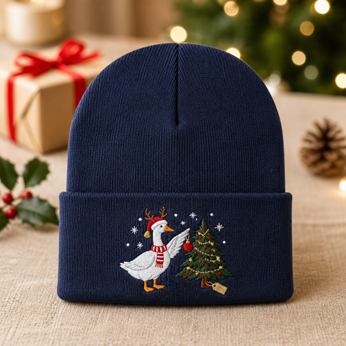 Christmas Goose Reindeer Hat Santa Scarf Decorating Tree Embroidered Beanie