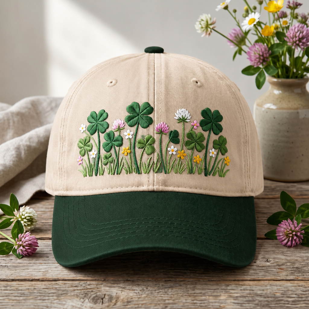 Clover Wildflower Meadow Shamrock Botanical Garden Embroidered Two-Tone Hat
