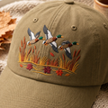 Mallard Ducks Flying Autumn Marsh Cattails Fall Leaves Embroidered Hat