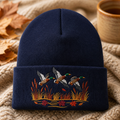 Mallard Ducks Flying Autumn Marsh Cattails Fall Leaves Embroidered Beanie