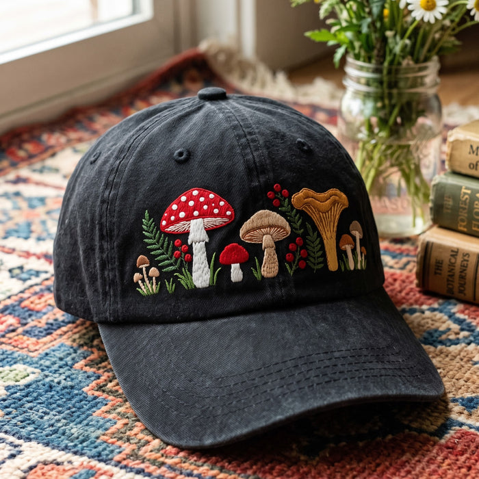 Wild Mushroom Garden Botanical Forager Embroidered Hat