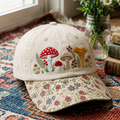Wild Mushroom Garden Botanical Forager Embroidered Floral & Leopard Brim Hat