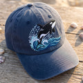 Orca Killer Whale Jumping Ocean Waves Embroidered Hat — Washed Hat