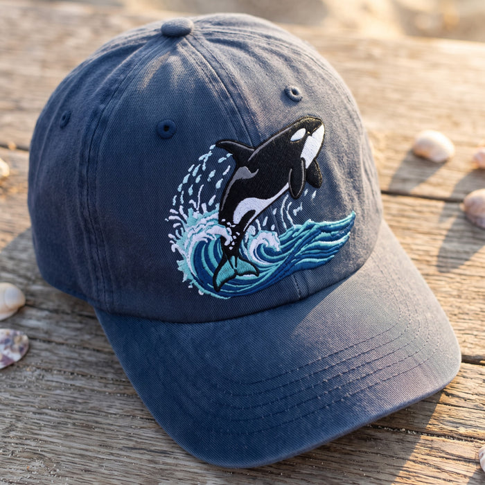 Orca Killer Whale Jumping Ocean Waves Embroidered Hat
