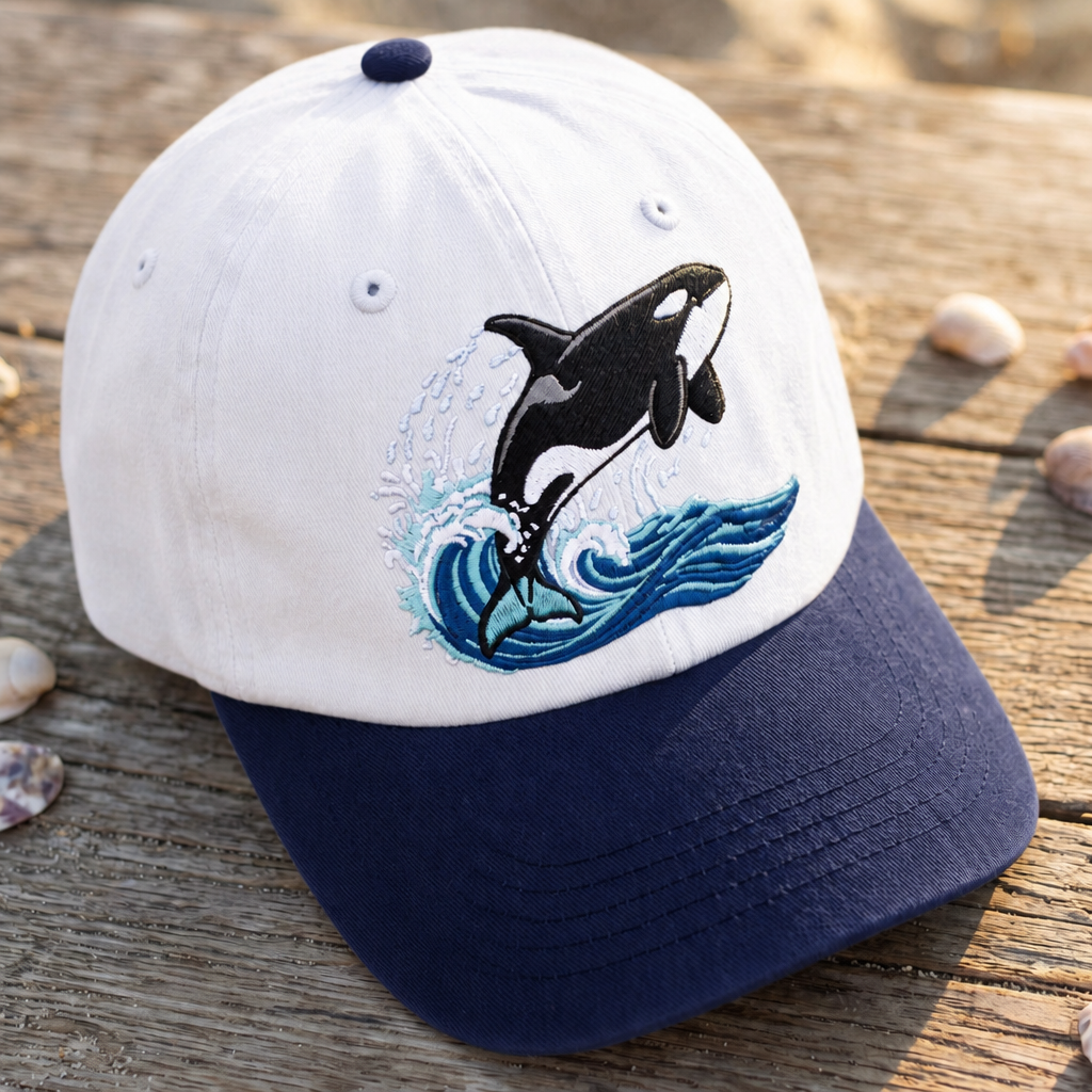 Orca Killer Whale Jumping Ocean Waves Embroidered Two-Tone Hat
