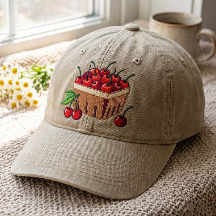 Personalized Cherry Basket Fruit Market Summer Embroidered Hat