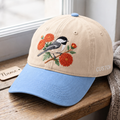 Personalized Chickadee Autumn Chrysanthemum Floral Branch Embroidered Two-Tone Hat