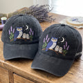 Personalized Owl Family Lavender Moon Night Branch Embroidered Hat — Washed Hat