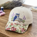 Personalized Owl Family Lavender Moon Night Branch Embroidered Floral & Leopard Brim Hat