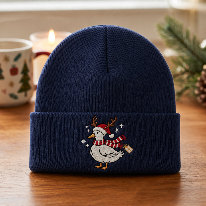 Personalized Christmas Goose Reindeer Antlers Santa Hat Scarf Gift Embroidered Beanie