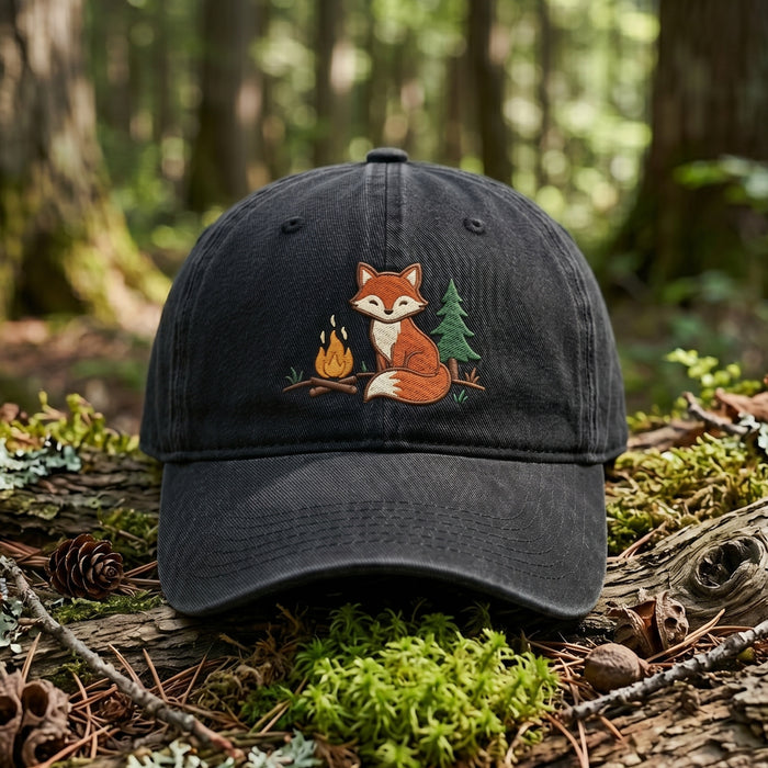 Fox Campfire Pine Tree Woodland Outdoor Embroidered Hat