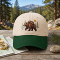 Hiking Bear Backpack Pine Trees Sun Outdoor Adventure Embroidered Two-Tone Hat