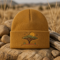 African Savanna Acacia Tree Sunset Birds Wildlife Embroidered Beanie