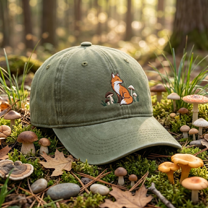 Fox Mushroom Forest Nature Embroidered Hat