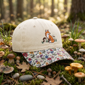 Fox Mushroom Forest Nature Embroidered Floral & Leopard Brim Hat