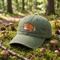 Sleeping Fox Mushrooms Forest Nature Embroidered Hat — Washed Hat