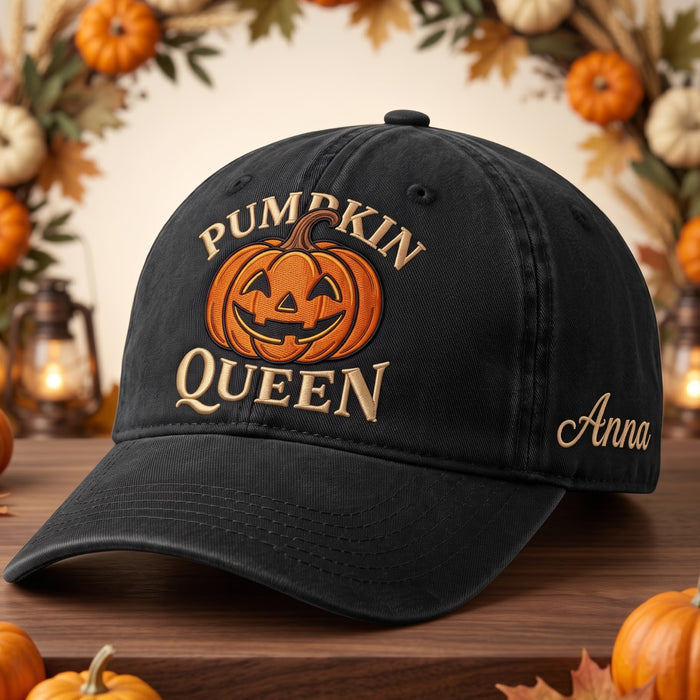 Personalized Pumpkin Queen Jack-o-Lantern Halloween Embroidered Hat