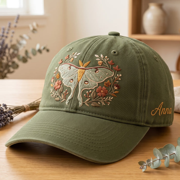 Personalized Luna Moth Wildflower Botanical Embroidered Hat