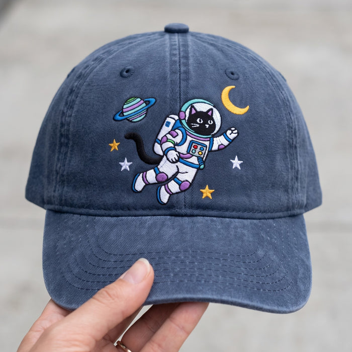 Space Cat Astronaut Saturn Moon Stars Embroidered Hat