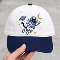 Space Cat Astronaut Saturn Moon Stars Embroidered Two-Tone Hat