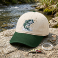 Largemouth Bass Jumping Fishing Hook Splash Embroidered Two-Tone Hat