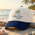 Beach Sunset Palm Tree Surfboard Summer Embroidered Two-Tone Hat