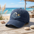 Surfer Ocean Wave Sunset Beach Summer Embroidered Hat — Washed Hat