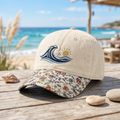 Surfer Ocean Wave Sunset Beach Summer Embroidered Floral & Leopard Brim Hat
