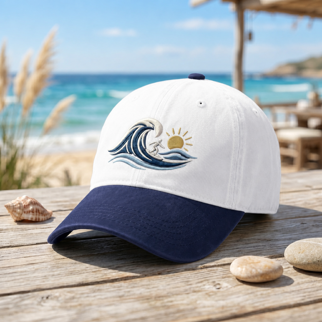 Surfer Ocean Wave Sunset Beach Summer Embroidered Two-Tone Hat