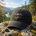 Mountain Sunrise Winding Road Pine Trees Scenic Landscape Embroidered Hat — Washed Hat