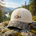 Mountain Sunrise Winding Road Pine Trees Scenic Landscape Embroidered Floral & Leopard Brim Hat