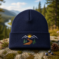 Mountain Sunrise Winding Road Pine Trees Scenic Landscape Embroidered Beanie