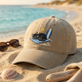 Black Cat Sunbathing Beach Towel Surfboard Summer Embroidered Hat — Washed Hat