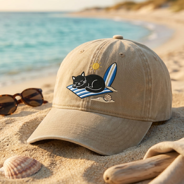 Black Cat Sunbathing Beach Towel Surfboard Summer Embroidered Hat