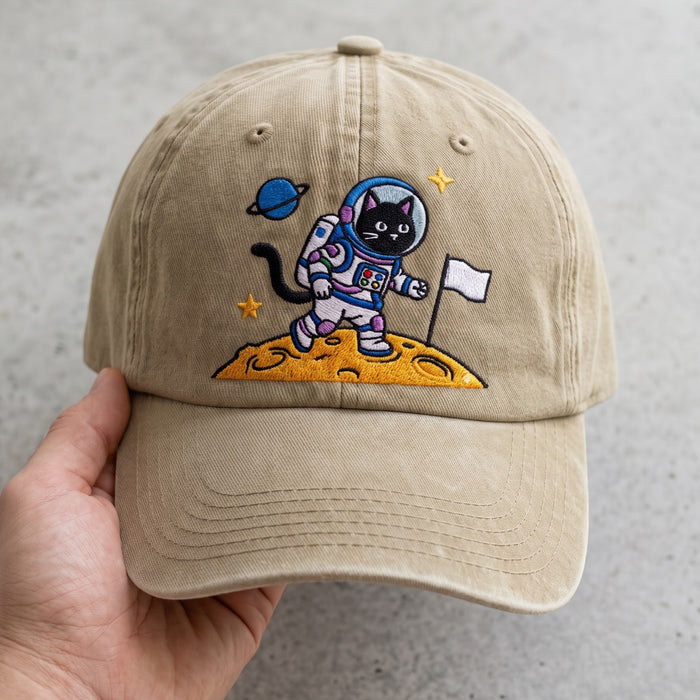 Space Cat Astronaut Moon Flag Planet Stars Embroidered Hat