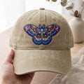 Celestial Moth Moon Stars Mystical Wings Embroidered Hat — Washed Hat