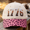 1776 Eagle Feathers Patriotic Embroidered Floral & Leopard Brim Hat