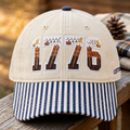 1776 Eagle Feathers Patriotic Embroidered Gingham & Stripe Brim Hat